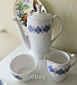 Vintage Shelley'Blue Harlequin' Coffee set with extra cup