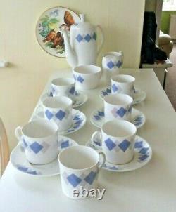 Vintage Shelley'Blue Harlequin' Coffee set with extra cup