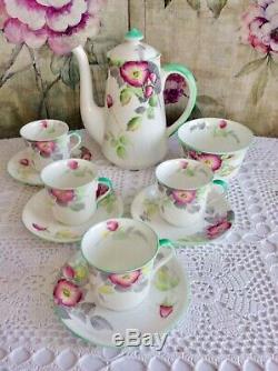 Vintage Shelley Coffee Set Wild Rose Floral Pink Canterbury Shape 1932