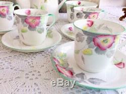 Vintage Shelley Coffee Set Wild Rose Floral Pink Canterbury Shape 1932