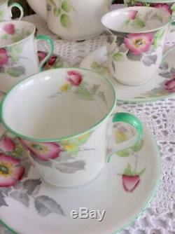 Vintage Shelley Coffee Set Wild Rose Floral Pink Canterbury Shape 1932