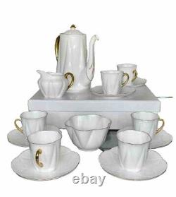 Vintage Shelley Fine Bone China Regency Coffee Set White Gold Trim Dainty