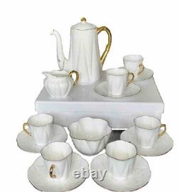 Vintage Shelley Fine Bone China Regency Coffee Set White Gold Trim Dainty