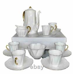 Vintage Shelley Fine Bone China Regency Coffee Set White Gold Trim Dainty