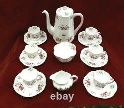 Vintage Shelley Rose & Red Daisy 6 piece coffee set cups saucers pot jug