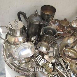 Vintage Silver Plated Boat Serving Tray Dishes Coffee Pot Jug Cutlery etc x 128