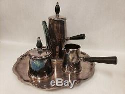 Vintage Silver Plated Shreve Crump & Low Co 4 Piece Tea Coffee Set Wood Handles