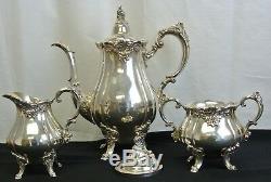 Vintage Silverplate Wallace Baroque Tea /Coffee Set, Sugar, Pot & Creamer