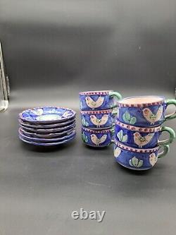 Vintage Solimene Vietri Italy Navy Blue Bird Chicken Coffee Tea Cup Mug Saks 5th