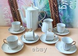 Vintage Soviet Porcelain Snowdrop Coffee Set White, Golden Trim, 14 pcs