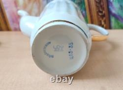 Vintage Soviet Porcelain Snowdrop Coffee Set White, Golden Trim, 14 pcs
