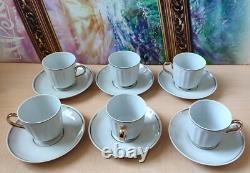 Vintage Soviet Porcelain Snowdrop Coffee Set White, Golden Trim, 14 pcs