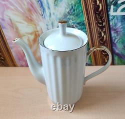 Vintage Soviet Porcelain Snowdrop Coffee Set White, Golden Trim, 14 pcs