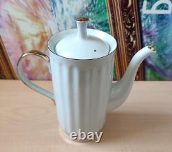 Vintage Soviet Porcelain Snowdrop Coffee Set White, Golden Trim, 14 pcs