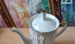 Vintage Soviet Porcelain Snowdrop Coffee Set White, Golden Trim, 14 pcs