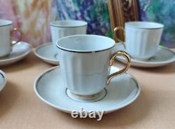 Vintage Soviet Porcelain Snowdrop Coffee Set White, Golden Trim, 14 pcs