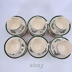 Vintage Spode Christmas Tree Set 12 Coffee Tea Cup & Saucer Green Trim England
