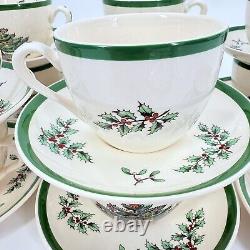 Vintage Spode Christmas Tree Set 12 Coffee Tea Cup & Saucer Green Trim England