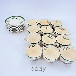 Vintage Spode Christmas Tree Set 12 Coffee Tea Cup & Saucer Green Trim England