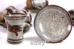 Vintage Studio Art Pottery Coffee Set of 6 Cups and Saucers 20th Century Marr