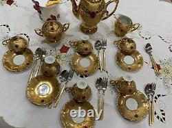 Vintage Stunning Made In Italy 22 K Gold With a Red Stone Coffee Set. Gorgeous