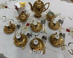 Vintage Stunning Made In Italy 22 K Gold With a Red Stone Coffee Set. Gorgeous