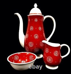 Vintage Susie Cooper Coffee Set for 6 people / Red & White Swirls / Antique