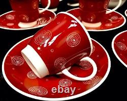 Vintage Susie Cooper Coffee Set for 6 people / Red & White Swirls / Antique