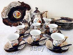 Vintage Tea/Coffee set Thun M. Z 24 ct Gold with Cobalt Czech Porcelain