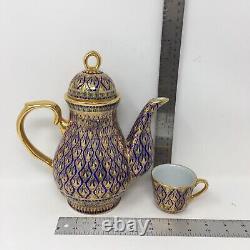 Vintage Thai Handicraft Blue and Gold Benjarong Windsor Porcelain Coffee Set