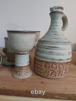 Vintage Tremar Cornish pottery 19 pieces, 15 piece coffee set 4 piece wine set