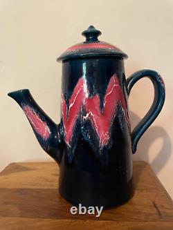 Vintage Vallauris Ceramic Lava Glaze Coffee Pot Set 4x Cups Sugar Bowl Pink/Blue