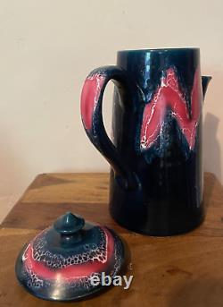 Vintage Vallauris Ceramic Lava Glaze Coffee Pot Set 4x Cups Sugar Bowl Pink/Blue
