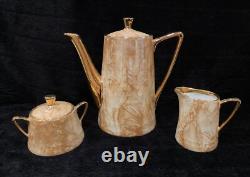 Vintage WAWEL Marbled & Gold Tea/Coffee Set for 10 with Teapot, Creamer & Sugar