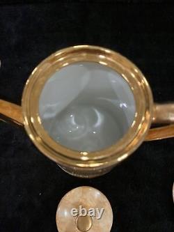 Vintage WAWEL Marbled & Gold Tea/Coffee Set for 10 with Teapot, Creamer & Sugar