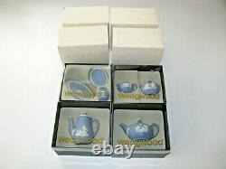 Vintage Wedgewood Jasperware Miniature Blue Tea & Coffee Set In Original Boxes
