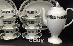 Vintage Wedgwood Asia Coffee Set Pot 6 Cups & Saucers Black Gold Bone China