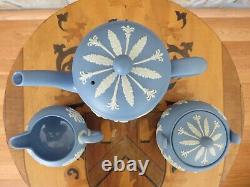 Vintage Wedgwood Blue Jasperware Coffee Set (Coffee Pot, Sugar Bowl & Creamer)