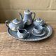 Vintage Wedgwood Blue Jasperware Miniature Tea & Coffee Set Cup Saucers Tray