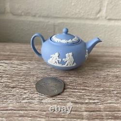 Vintage Wedgwood Blue Jasperware Miniature Tea & Coffee Set Cup Saucers Tray