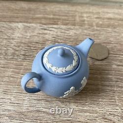 Vintage Wedgwood Blue Jasperware Miniature Tea & Coffee Set Cup Saucers Tray