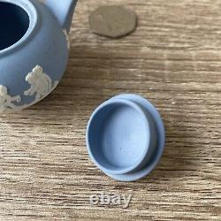 Vintage Wedgwood Blue Jasperware Miniature Tea & Coffee Set Cup Saucers Tray