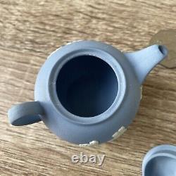 Vintage Wedgwood Blue Jasperware Miniature Tea & Coffee Set Cup Saucers Tray