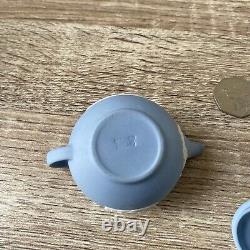 Vintage Wedgwood Blue Jasperware Miniature Tea & Coffee Set Cup Saucers Tray