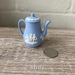 Vintage Wedgwood Blue Jasperware Miniature Tea & Coffee Set Cup Saucers Tray