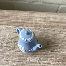 Vintage Wedgwood Blue Jasperware Miniature Tea & Coffee Set Cup Saucers Tray
