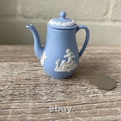 Vintage Wedgwood Blue Jasperware Miniature Tea & Coffee Set Cup Saucers Tray