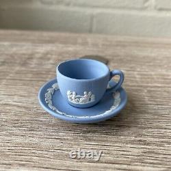Vintage Wedgwood Blue Jasperware Miniature Tea & Coffee Set Cup Saucers Tray