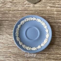 Vintage Wedgwood Blue Jasperware Miniature Tea & Coffee Set Cup Saucers Tray