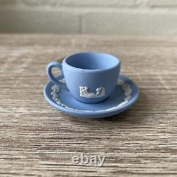 Vintage Wedgwood Blue Jasperware Miniature Tea & Coffee Set Cup Saucers Tray